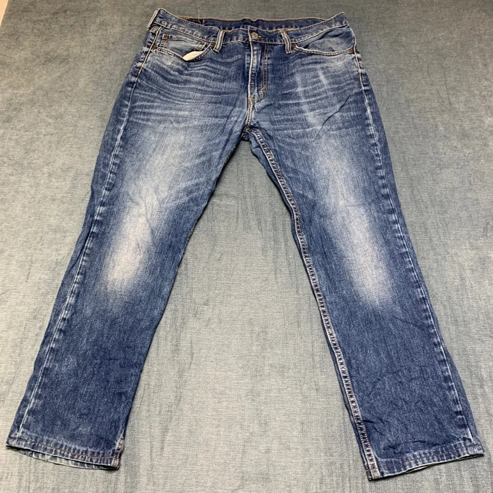 Levi's Jeans Mens 29x38 Blue Whiskering Denim Stretch Medium Wash Straight Leg